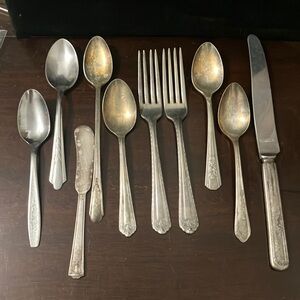 Lot of 10 Mismatched Vintage & Antique Silver-plated and Stainless Flatware